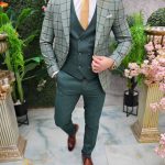 Costum de bărbați, verde: Sacou, Vesta si Pantalon - C4653