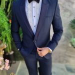 Navy blue Groom/Best Man suit, Jacket, Cummerbund, Trousers, Bow tie - C4728