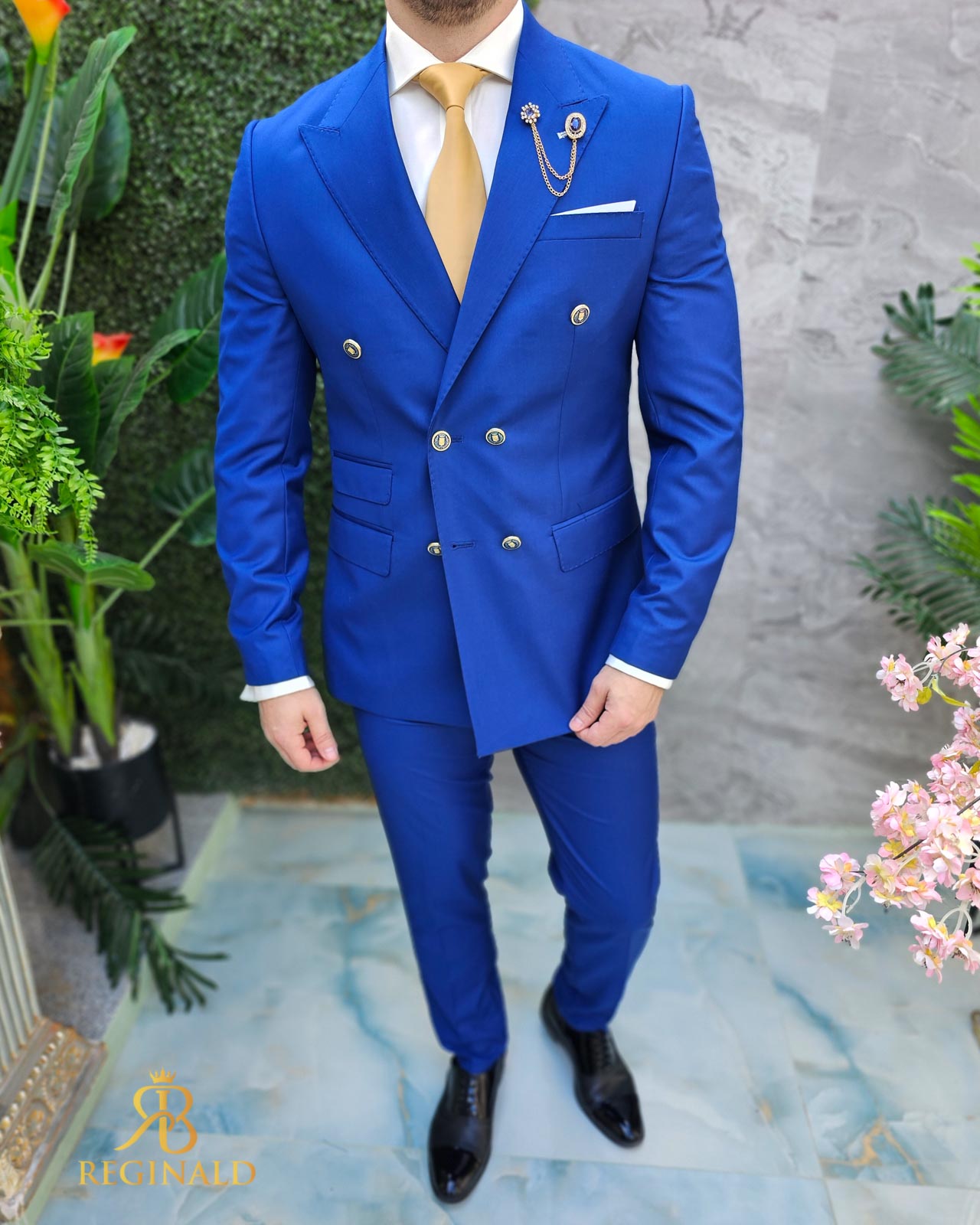 Costum de barbati albastru electric: Sacou si Pantalon - C4658