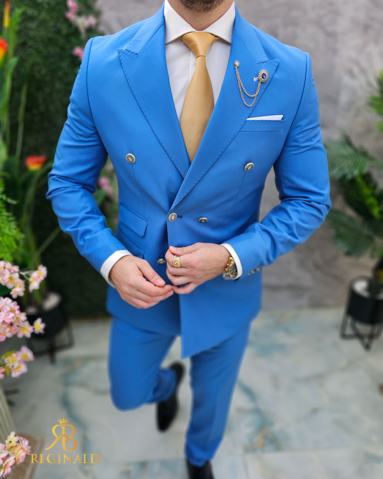 Costum de barbati albastru: Sacou si Pantalon - C4655