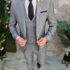 Costum de bărbați Gri cu nasturi aurii: Sacou, Vesta si Pantalon - C4680