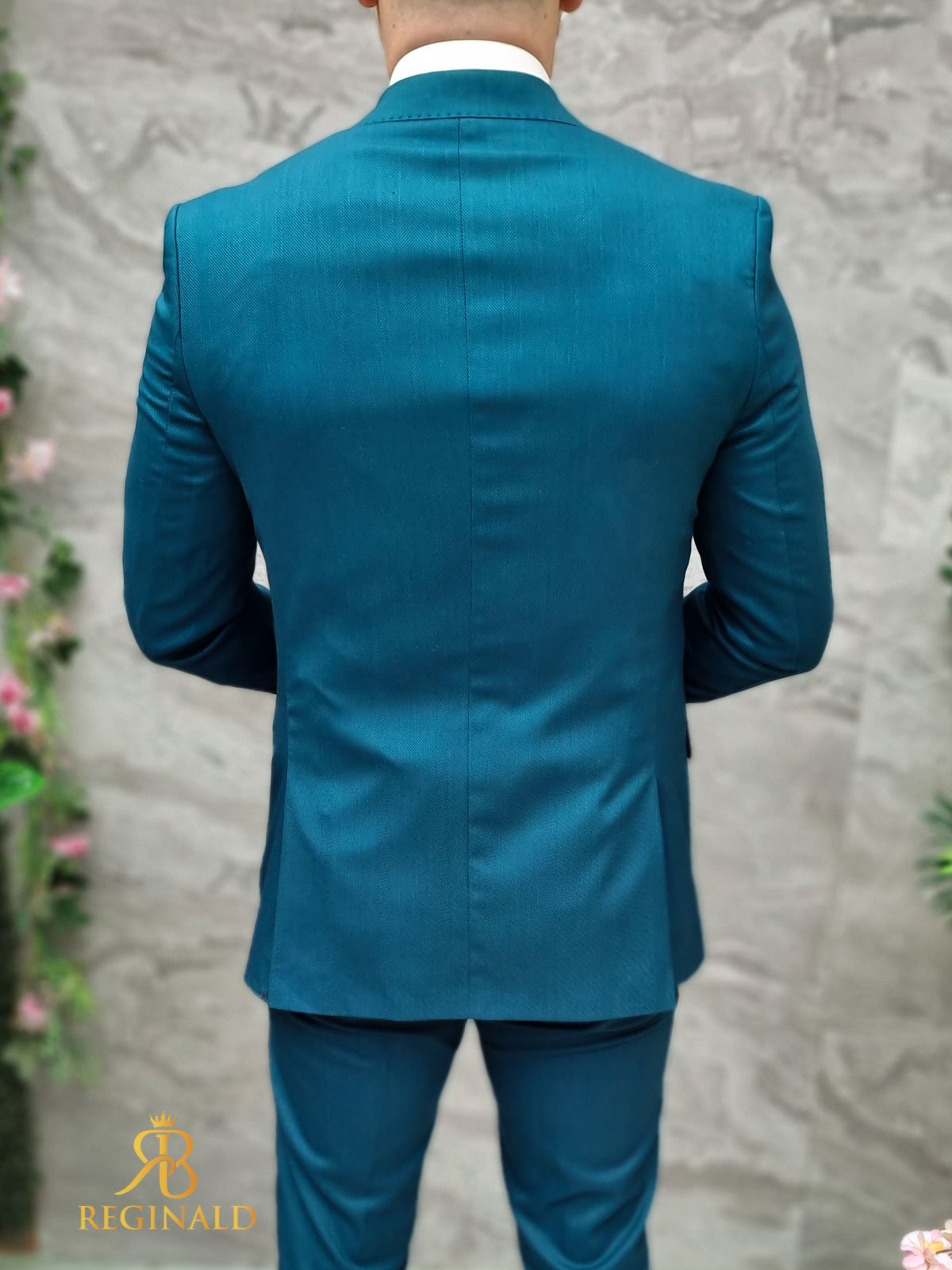 Costum de bărbați verde cu nasturi aurii: Sacou, Vesta si Pantalon - C4692