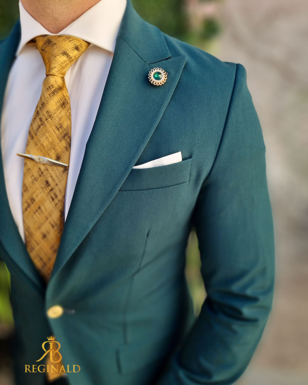 Costum de bărbați verde cu nasturi aurii: Sacou si Pantalon - C4699