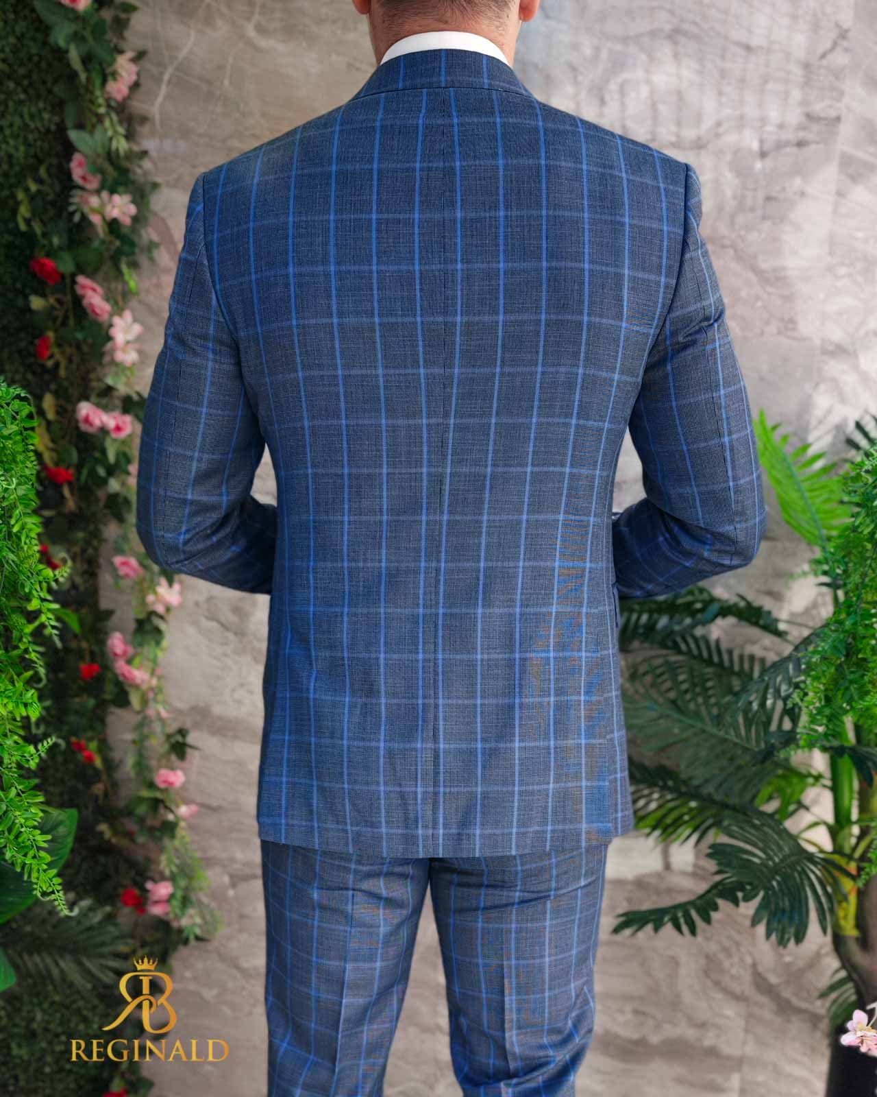 Costum de barbati, gri, Slim-Fit, Sacou, Vesta si Pantalon - C4747