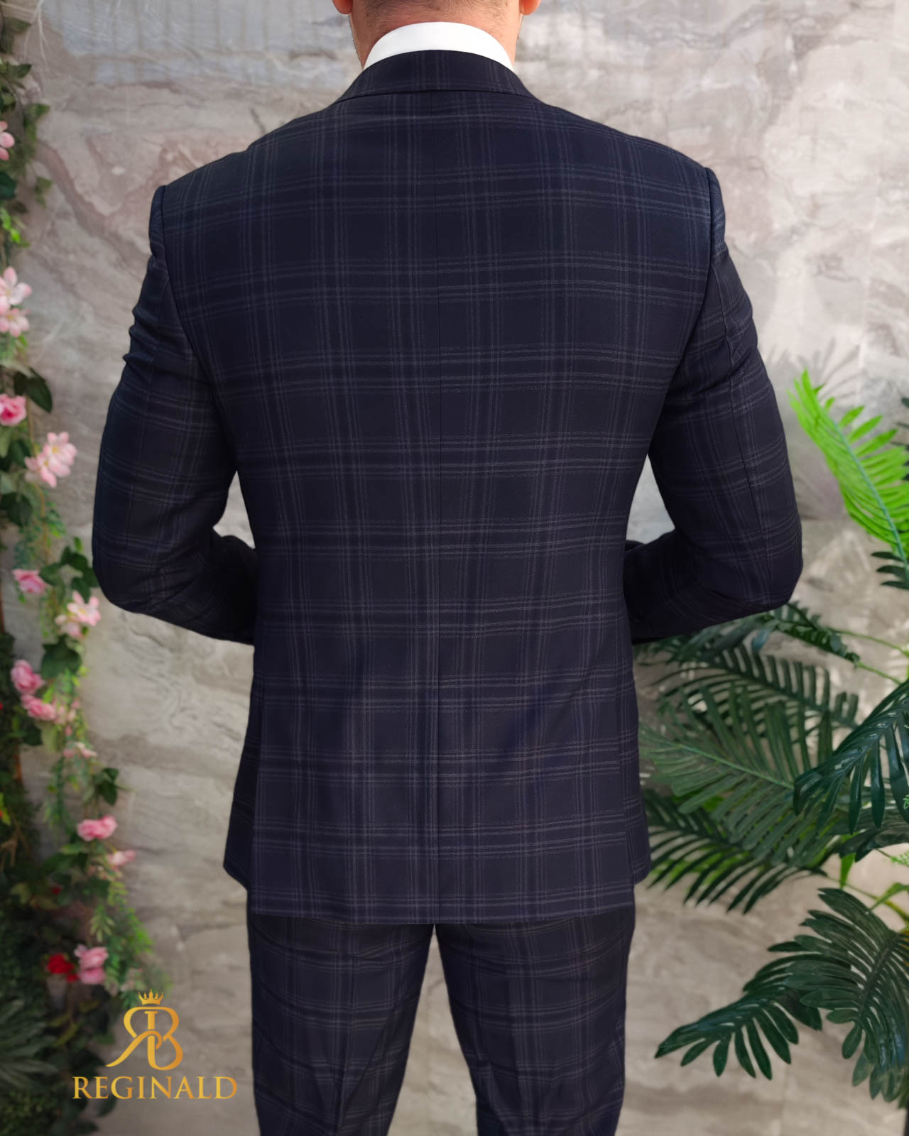 Costum de barbati, bleumarin, Slim-Fit, Sacou, Vesta si Pantalon - C4745
