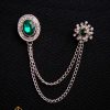 Lanț metalic pentru sacou, Argintiu cu piatra verde- LT396