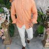 Cămașă de bărbați, Slim Fit, orange cu dungi albe - CR164