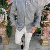 Cămașă de bărbați, Slim Fit, gri cu dungi albe- CR167