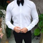 Chemise blanche pour homme à boutons, col papillon - CR158