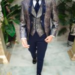 Beige/navy children's formal suit 4-piece set - K5187-3