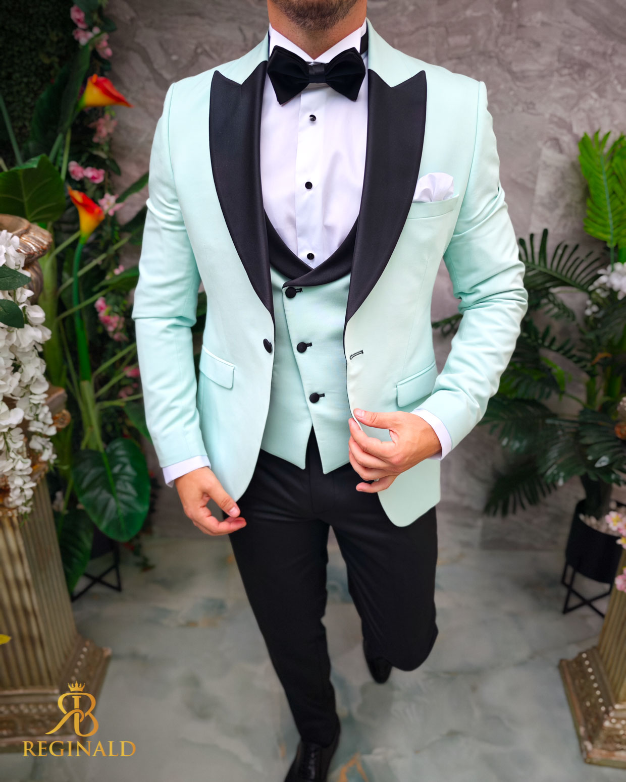 Costum Verde Menta NAS/MIRE, Sacou, Vesta, Pantalon, Papion- C4834 - imagine 4