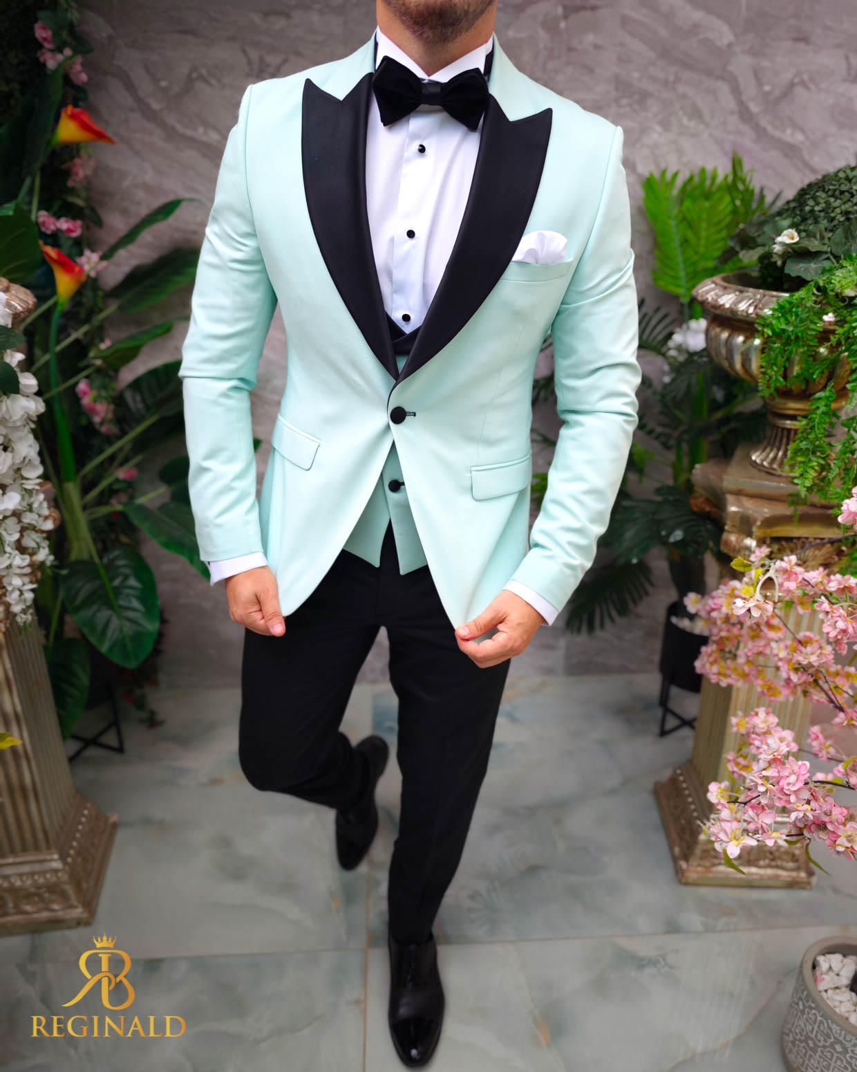 Costum Verde Menta NAS/MIRE, Sacou, Vesta, Pantalon, Papion- C4834 - imagine 5