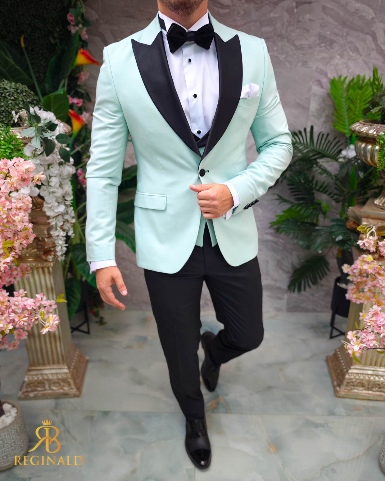 Costum Verde Menta NAS/MIRE, Sacou, Vesta, Pantalon, Papion- C4834 - imagine 6