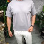 Tricou de bărbați, Gri deschis cu guler rotund- TR1067