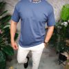 Tricou de bărbați, Albastru cu guler rotund- TR1063