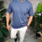 Tricou de bărbați, Albastru cu guler rotund- TR1063
