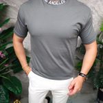 Tricou de bărbați, Gri cu guler rotund- TR1060