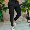 Pantaloni eleganti, negru, cu catarama, Slim-Fit, croiala conica– PN807