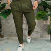 Pantaloni eleganti verde, cu pense, Slim-Fit, croiala conica– PN806