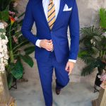 Traje de hombre azul a rayas, corte regular: chaqueta y pantalón - C4843