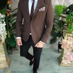 6-piece outfit: Blazer-Trousers-Shirt-Tie-Belt-Pocket square- TN089