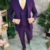 Costum barbatesc 3 piese, mov, 100% Lana  - C4946