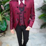 Traje de ceremonia burdeos para niños, conjunto de 4 piezas - K5193-6