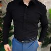 Cămașă neagra de bărbați cu butoni, Slim-Fit- CR174