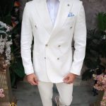 Men's linen blazer, slim-fit, white - SC912