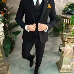 Costum de bărbați, negru, Sacou, Vesta si Pantalon - C5007