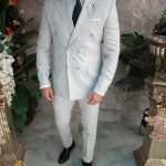 Costum de bărbați, gri cu dungi albe, Sacou si Pantalon - C5011