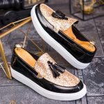 Men's casual black patent loafers with glitter, ultra-lightweight thick sole – AD701