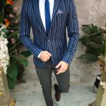 Sacou de bărbați, Bleumarin in dungi, Slim Fit - SC602