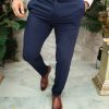 Pantalon de barbati, Slim Fit, Bleumarin, elastic si conic - PN308