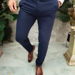 Pantalon de barbati, Slim Fit, Bleumarin, elastic si conic - PN308