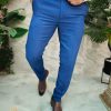 Pantaloni eleganti albastri, elastici, croiala conica- PN838