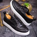 Mocasini de barbati casual, negri cu șiret, talpa inalta ultra-usoara – AD656