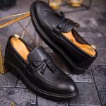 Mocasines informales para hombre, negros lacados, suela alta ultraligera – AD662