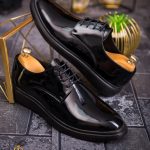 Mocassins décontractés pour homme, noirs vernis, à lacets, semelle haute ultra-légère – AD660