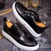 Mocasini de barbati casual, negri lăcuiti cu șiret, talpa inalta ultra-usoara – AD657
