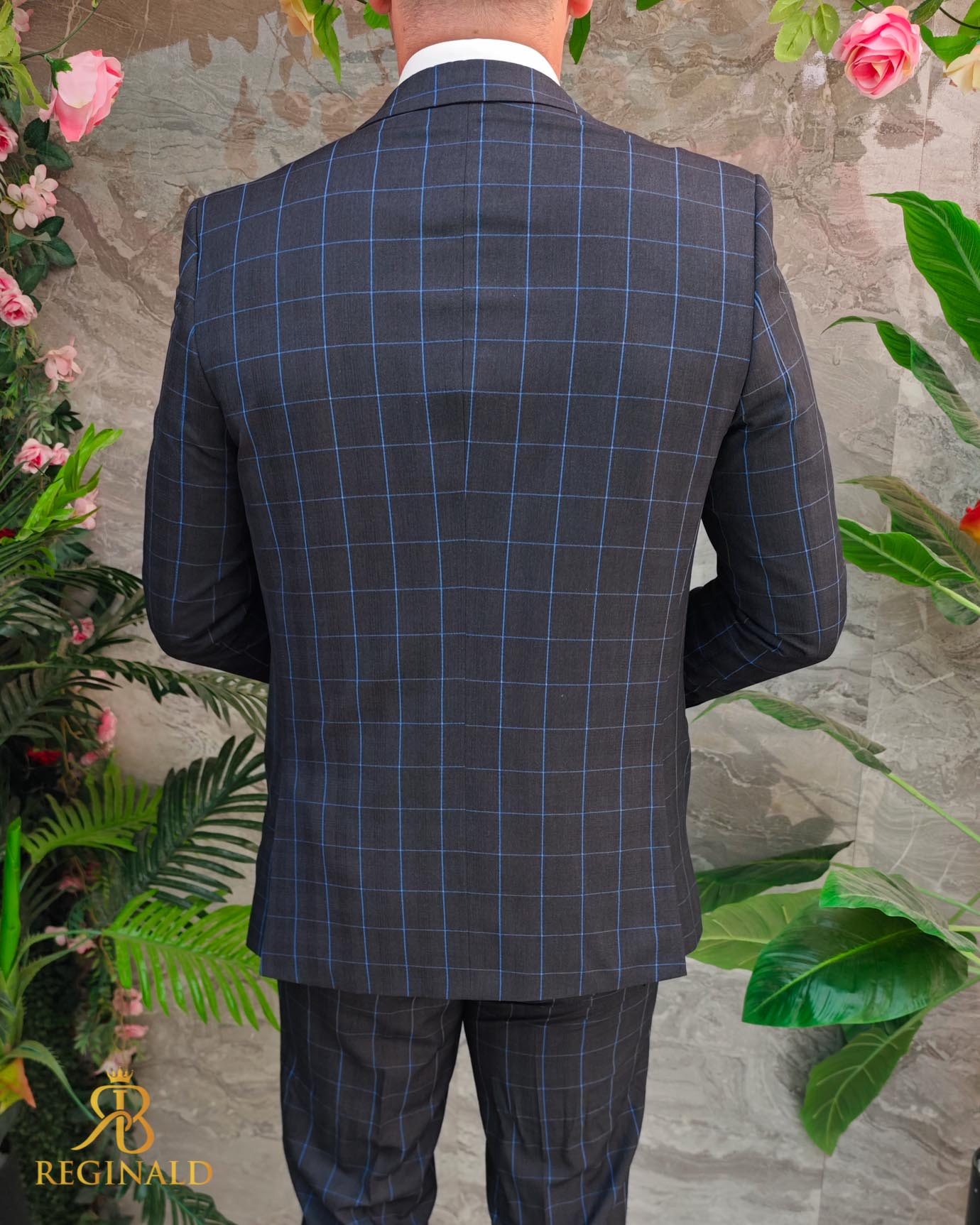 Costum de barbati, gri inchis cu carouri, Slim-Fit, Sacou si Pantalon - C5040 - imagine 6