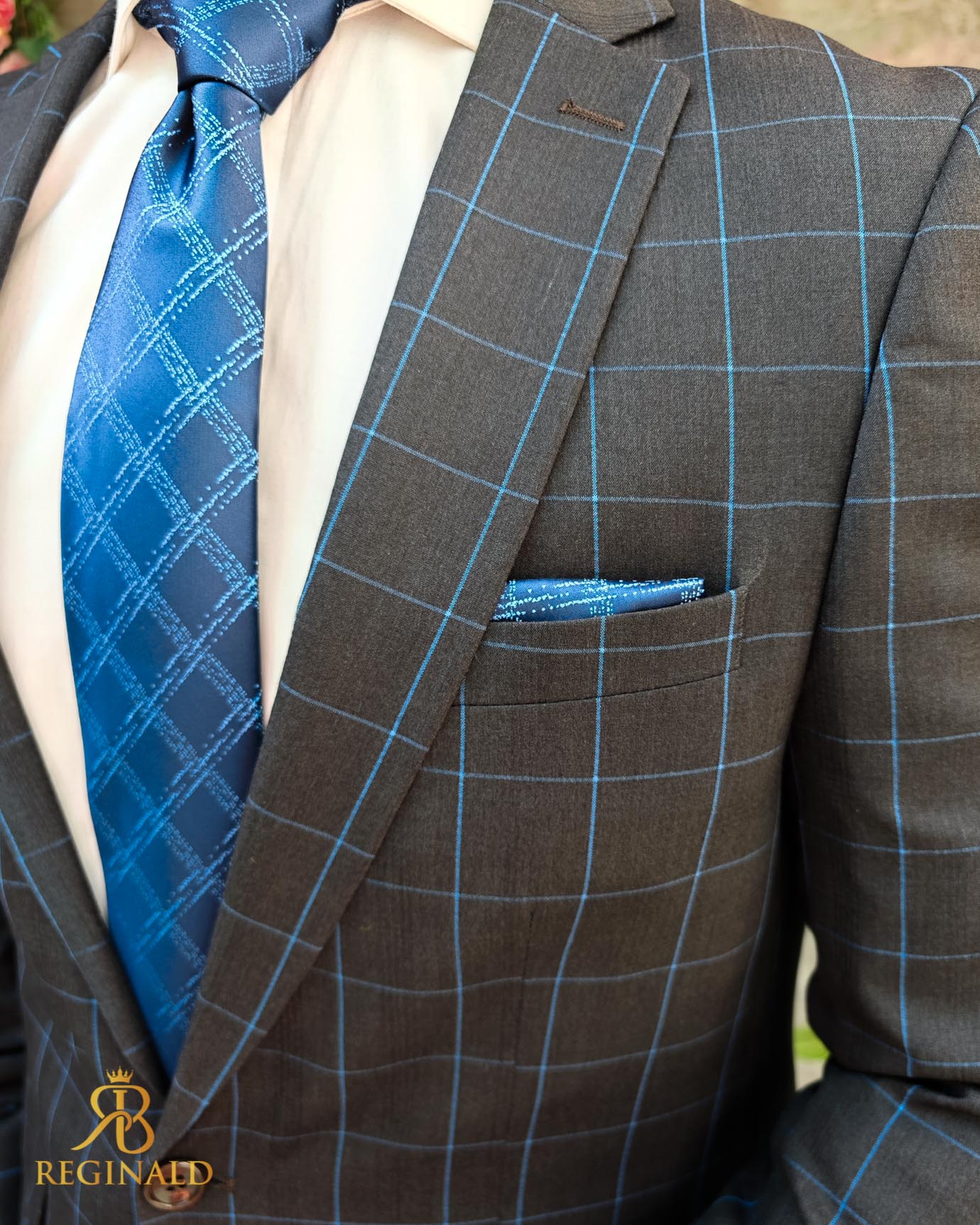 Costum de barbati, gri inchis cu carouri, Slim-Fit, Sacou si Pantalon - C5040 - imagine 5