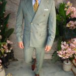 Traje verde pálido de doble botonadura y corte entallado, chaqueta y pantalones de lana 100%  - C5018