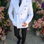 Costum Double-Breasted Slim-Fit, Sacou si Pantaloni din 100% Lana  - C5019