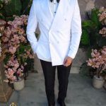 Abito da cerimonia a doppio petto slim fit, giacca e pantaloni in lana 100% - C5021