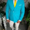 Sacou de bărbați, Double Breasted, Turcoaz, Slim Fit - SC928