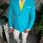 Men's blazer, Double Breasted, Turquoise, Slim Fit - SC928