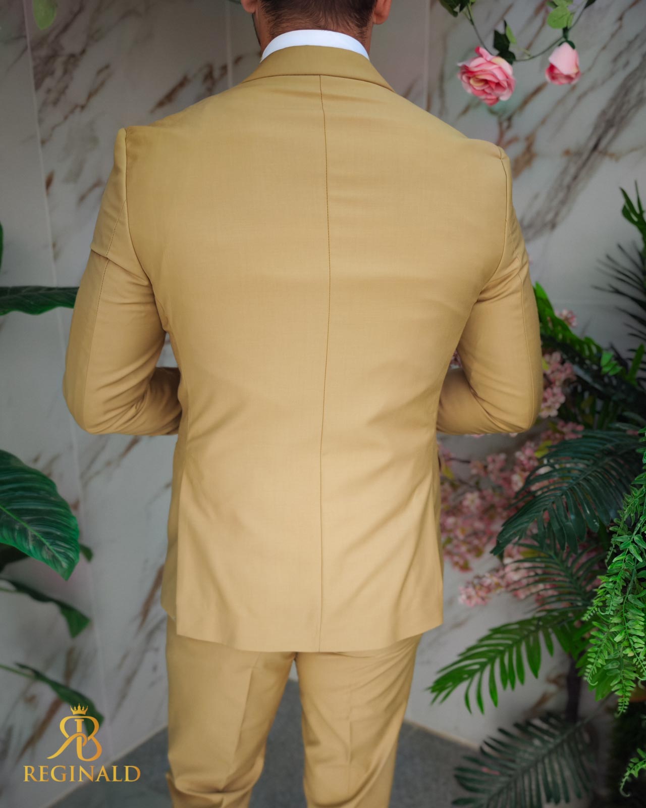 Costum de bărbați, Galben muștar, Sacou, Vesta si Pantalon - C3888 - imagine 6