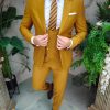 Costum galben mustar cu butoni aurii: Sacou, Vesta si Pantalon - C3874