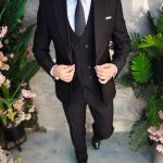 Abito nero slim fit, giacca, gilet e pantaloni in lana 100% - C5025